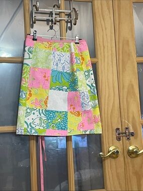 178. Lilly Pulitzer Patchwork Floral Reversible Wrap A-Line Skirt